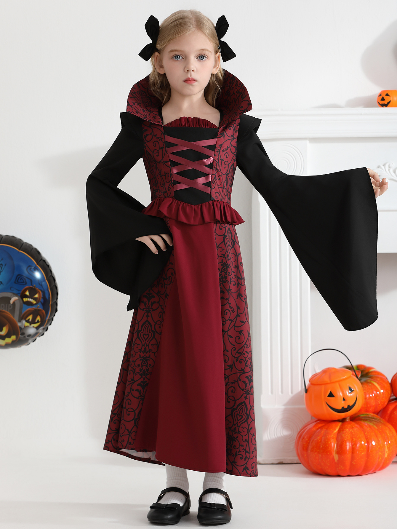 Transfronterizos trajes de vampiros para niños Halloween trajes de juegos de rol para niñas trajes de espectáculo de la reina bruja medieval