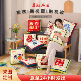 ins国潮抱枕 来图定制logo 毛绒多功能靠垫抱枕毯被子两用二合一
