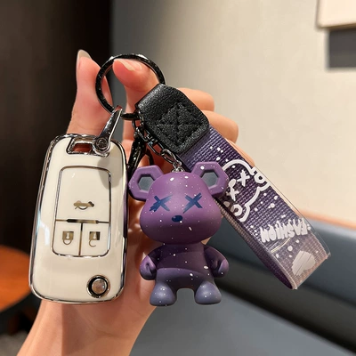 Chuangku Cruze Sail Car — Car key bag - chevrolet-21-22-modified-single-shell-white-purple-violent-bear-pendant