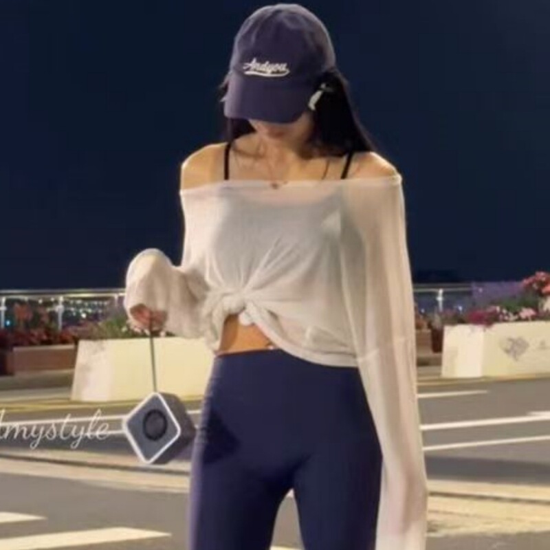 Cross-Border Micro-Transparent Fitness Yoga Sun Protection Cover-Up Sports Long-Sleeved Quick-Drying T-Shirt Breathable Comfortable Breathable Sun Protection