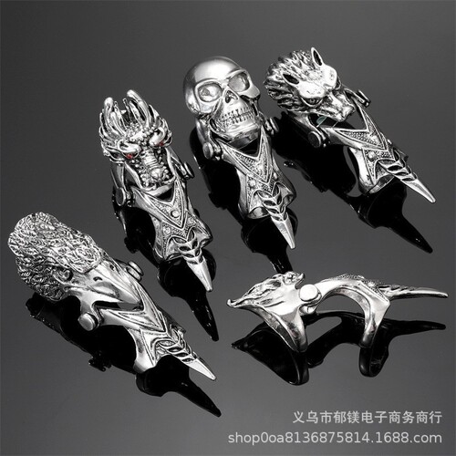 E-commerce retro punk skull eagle cobra long movable joint ring rock men's adjustable ring