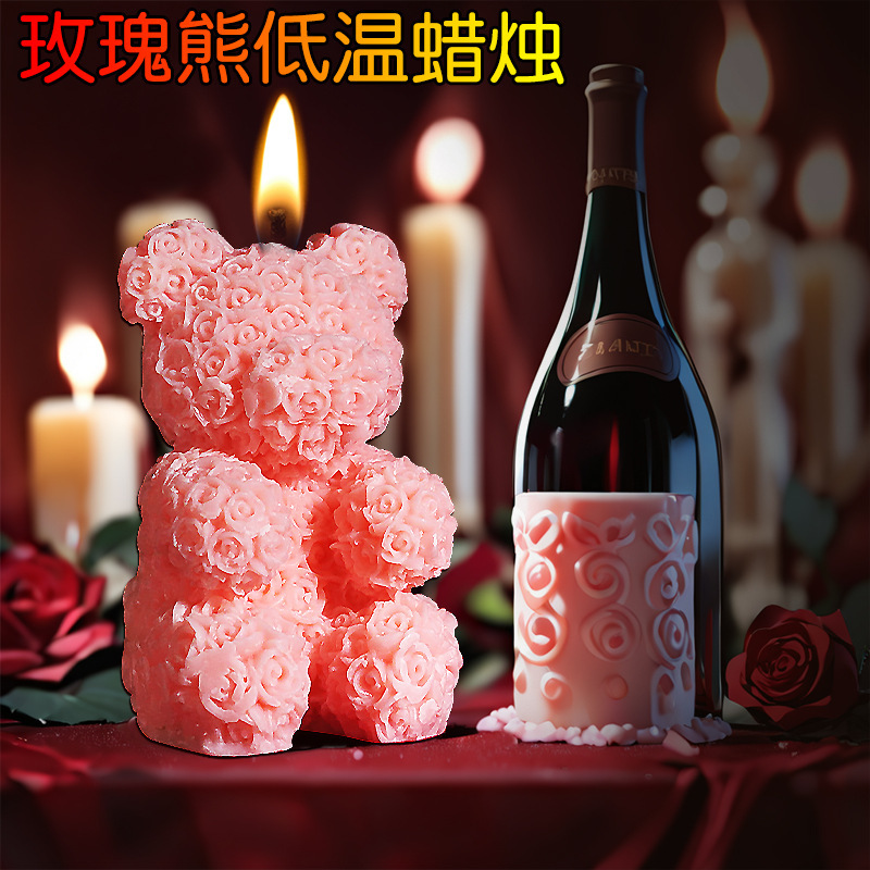 Low-Temperature Massage Candle Set for Couples with Rose Design in Purple, Red or Pink — detail image 4