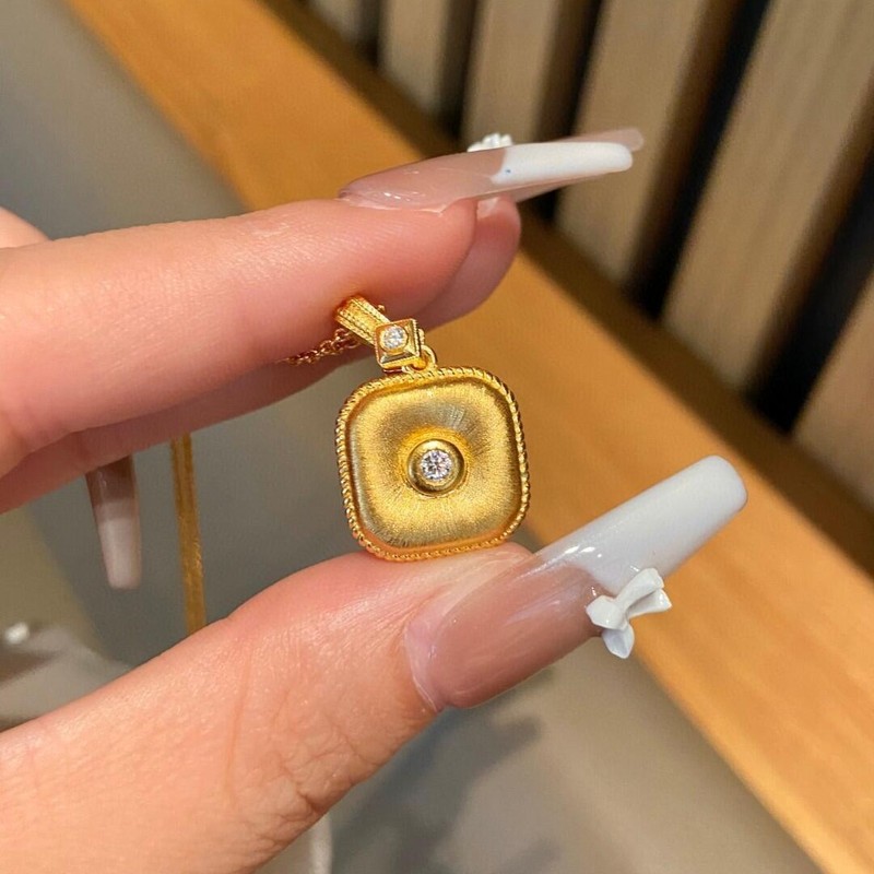 沙金饰品福运平安扣方形吊坠项链女仿黄金小众轻奢高级感久不掉色|undefined