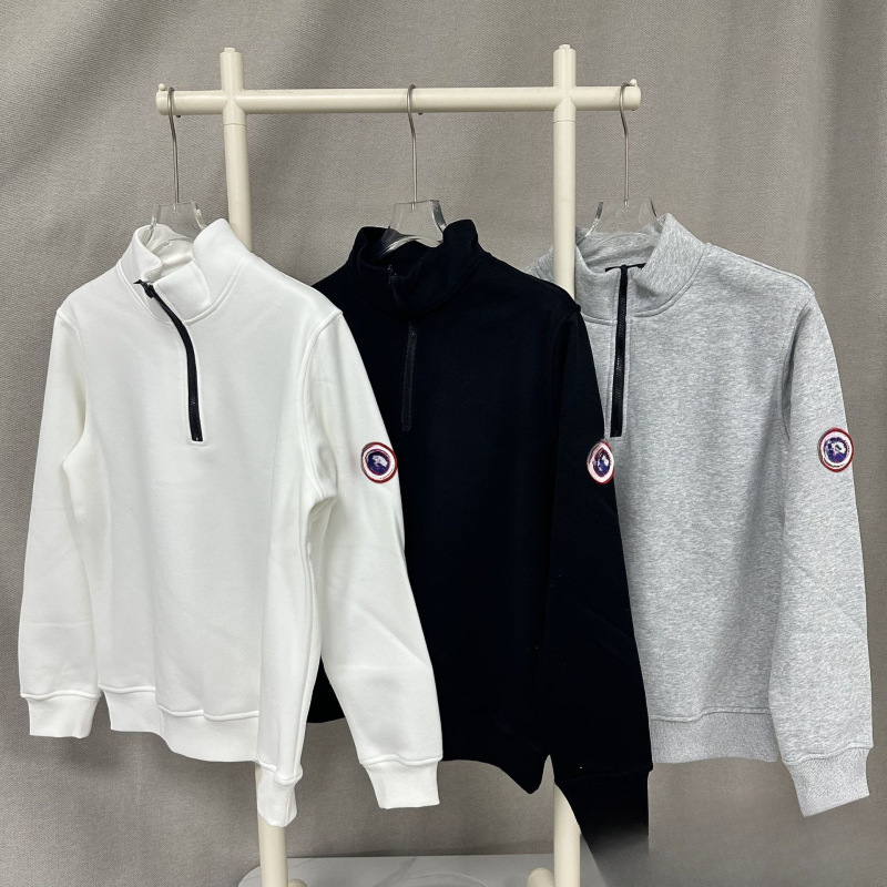 Ejia Cross-Border Supply Canadian Half-Zip Pure Color Badge Fleece-Lined Sweatshirt Amazon Pullover Long-Sleeved Men and Women