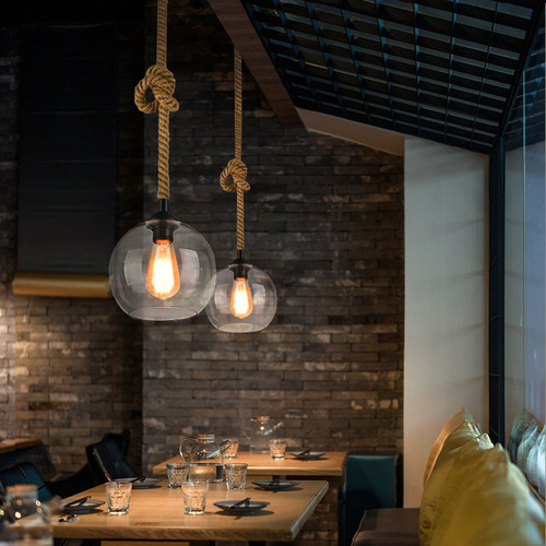 Cross-border modern loft American style personalized hemp rope retro lighting bar restaurant lamp creative glass clothing store chandelier