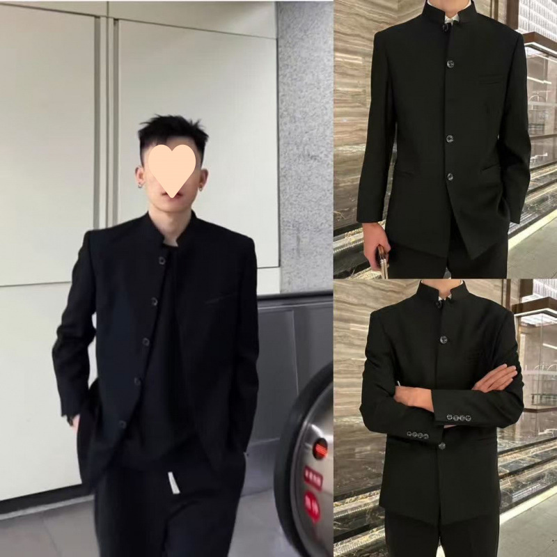 男黑色中山装民国套装五四青年学生复古舞台演出一二九朗诵表演服