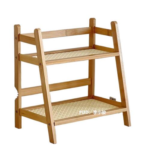 Handmade Ins-style ancient Chinese style rattan cream double-layer desktop shelf for dormitory bedroom office kitchen cup holder