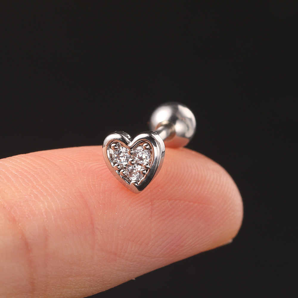 Fashion Pentagram Heart Shape Flower Copper Plating Inlay Zircon Ear Studs 1 Piece