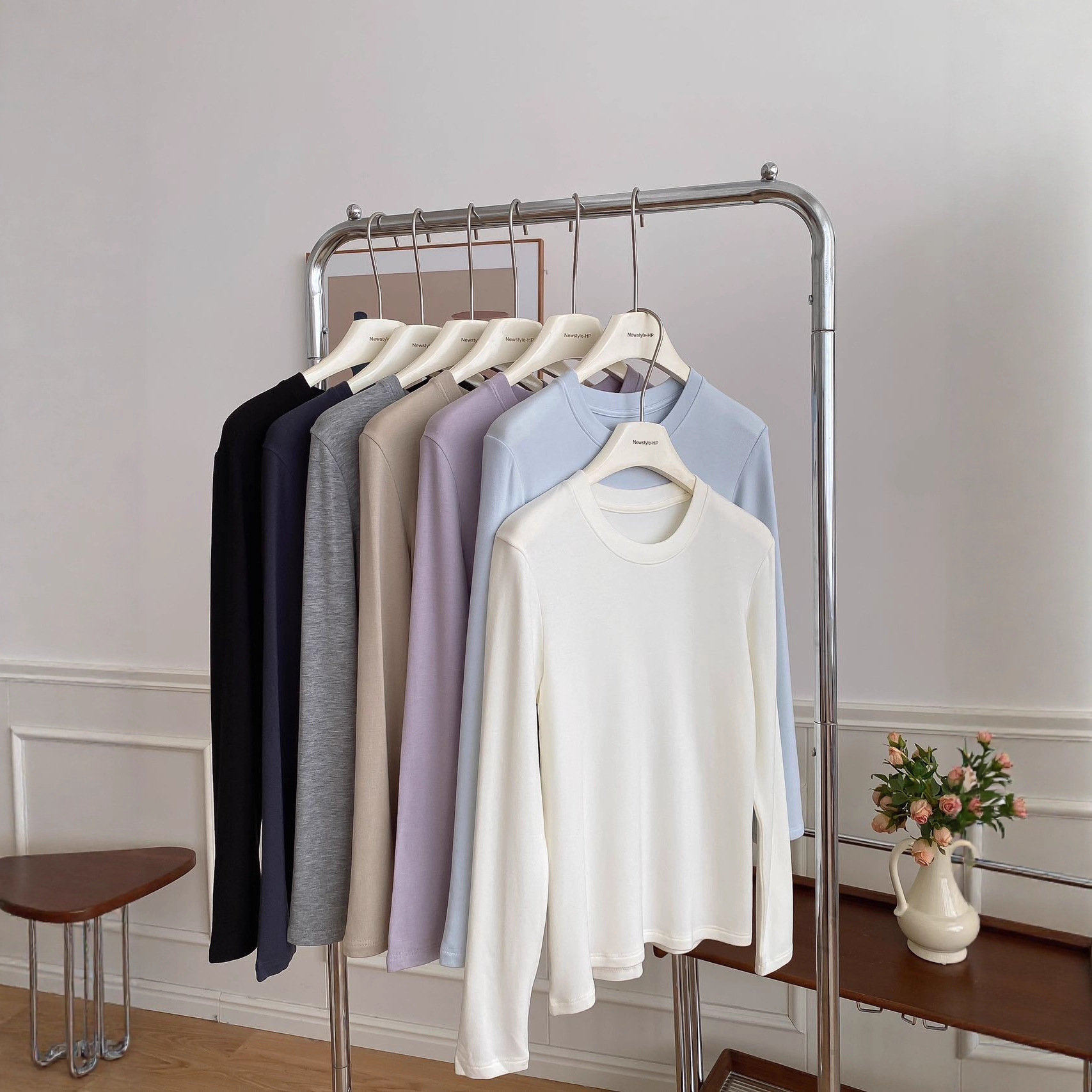 In-Stock Merino Wool Lyocell Tencel Acetate Wool Brushed Base Layer Shirt with Small Stand Collar, Mid-Neck, or Round Neck for Layering