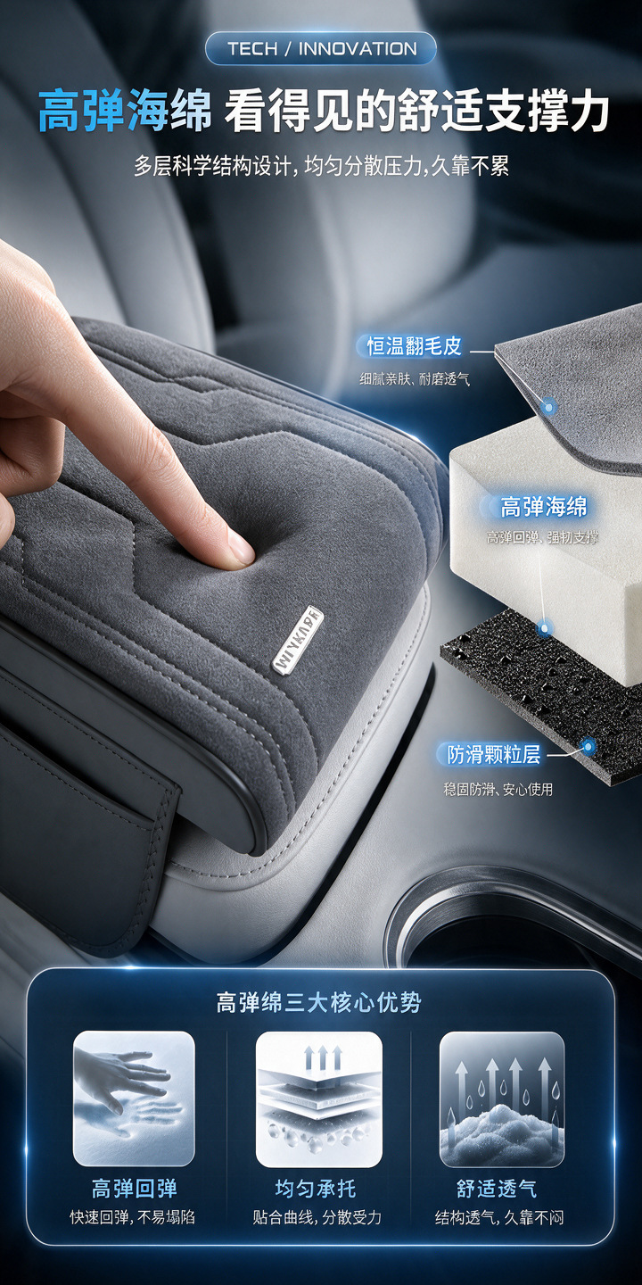 Universal car armrest box pad, suede car elbow heightening pad, multifunctional central console cover, elbow rest, tissue box