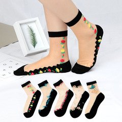 女士肉絲中筒襪春夏季薄款冰絲襪加棉底水晶絲襪玻璃絲短襪防勾絲