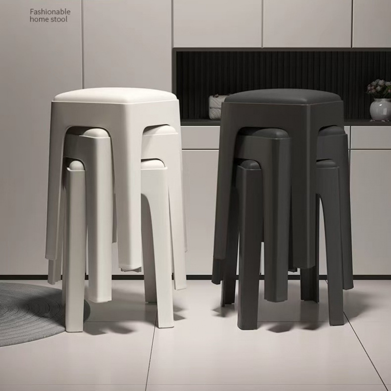 轻奢可椅子叠放现代简约高加厚方凳客厅软包餐桌板凳塑料凳子家用