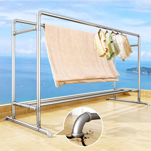 Galvanized steel pipe clothes rack, balcony drying rack, single and double pole drying rod, quilt drying stand, indoor and outdoor floor-mounted hanger