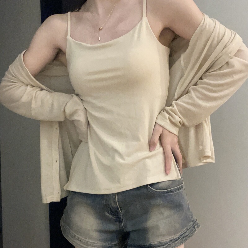Japanese Style Retro Hong Kong Style Pure Cotton One-piece Irregular Slant Slit Camisole Comfortable Solid Color Inner Top for Women
