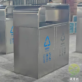 户外大容量不锈钢两连体分类垃圾桶加厚耐用社区街道环保回收箱