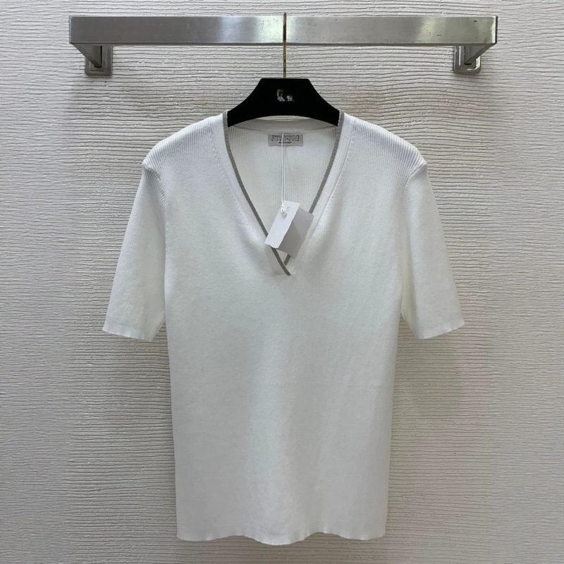 Bc's New High-End Lyocell Cotton Ribbed Knit Slim-Fit V-Neck Short-Sleeve Knit Top Bc's New High-End Lyocell Cotton Ribbed Knit Slim-Fit V-Neck Short-Sleeve Knit Top