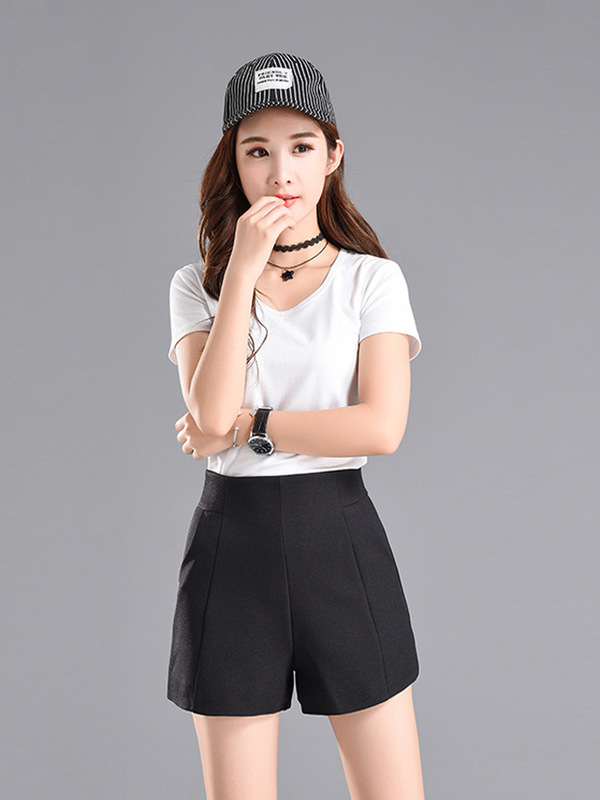 Wide Leg Pants Thin 23 Loose Slimming Casual 20 High Waist Suit Shorts Chiffon Outer Wear Autumn and Winter A- Shaped Black