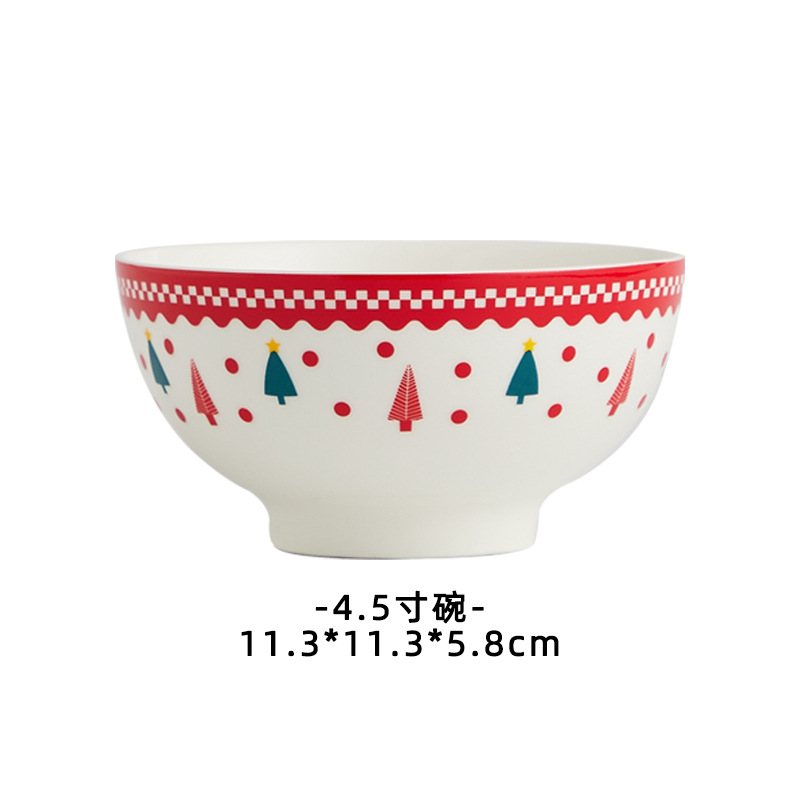 Amazon especialmente proporciona logotipo impreso Navidad traje de vajilla de cerámica tazón de arroz vajilla plato de postre lindo cerámica