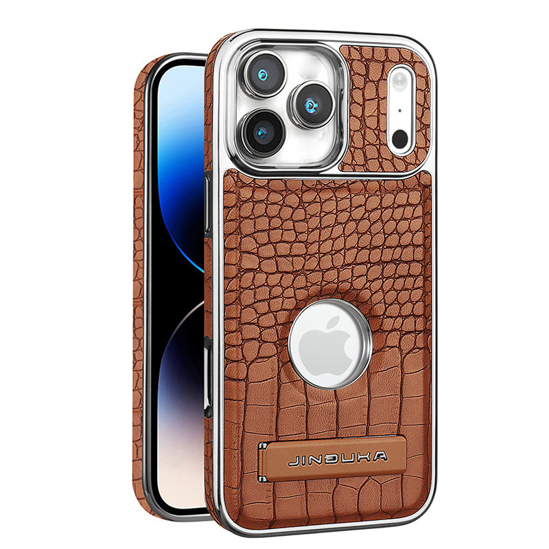 Ốp lưng da vân cá sấu cao cấp cho iPhone 16/17 Pro Max, có chân đế và hỗ trợ sạc không dây từ tính — đen, màu xanh, màu nâu nhạt, nâu sẫm chi tiết 16