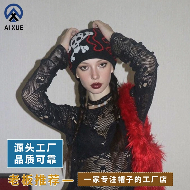 Cross-border European and American Halloween knitted hat Ghost Skull Festival Party Coldproof Pullover Jacquard Cold Hat Ready Stock