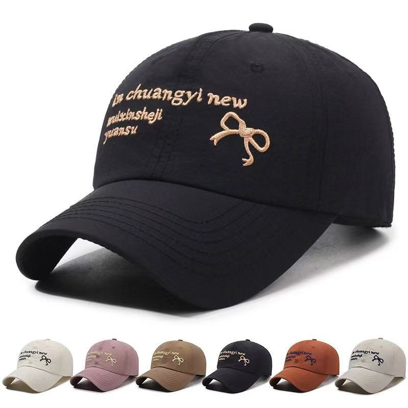 Quick-Dry Duckbill For Women Spring Summer Korean Style Casual Outdoor Sports Hat With Letter Bowknot Sun Protection_voghion.com