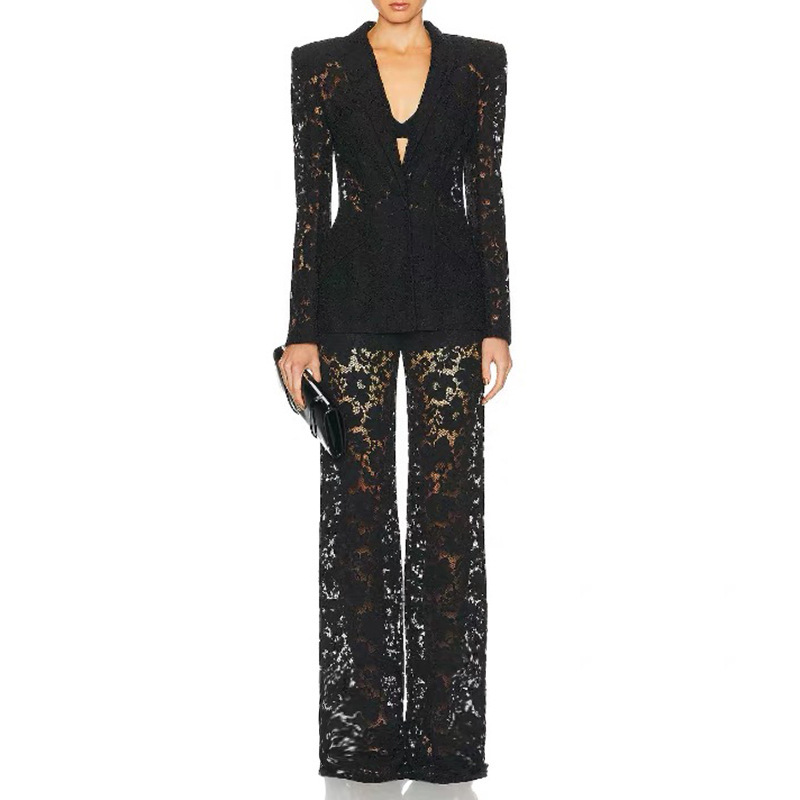 High-End Lace Suit 2026 New European Style Celebrity Runway Fashion Stylish Straight-Leg Pants Slim-Fit Two-Piece Set