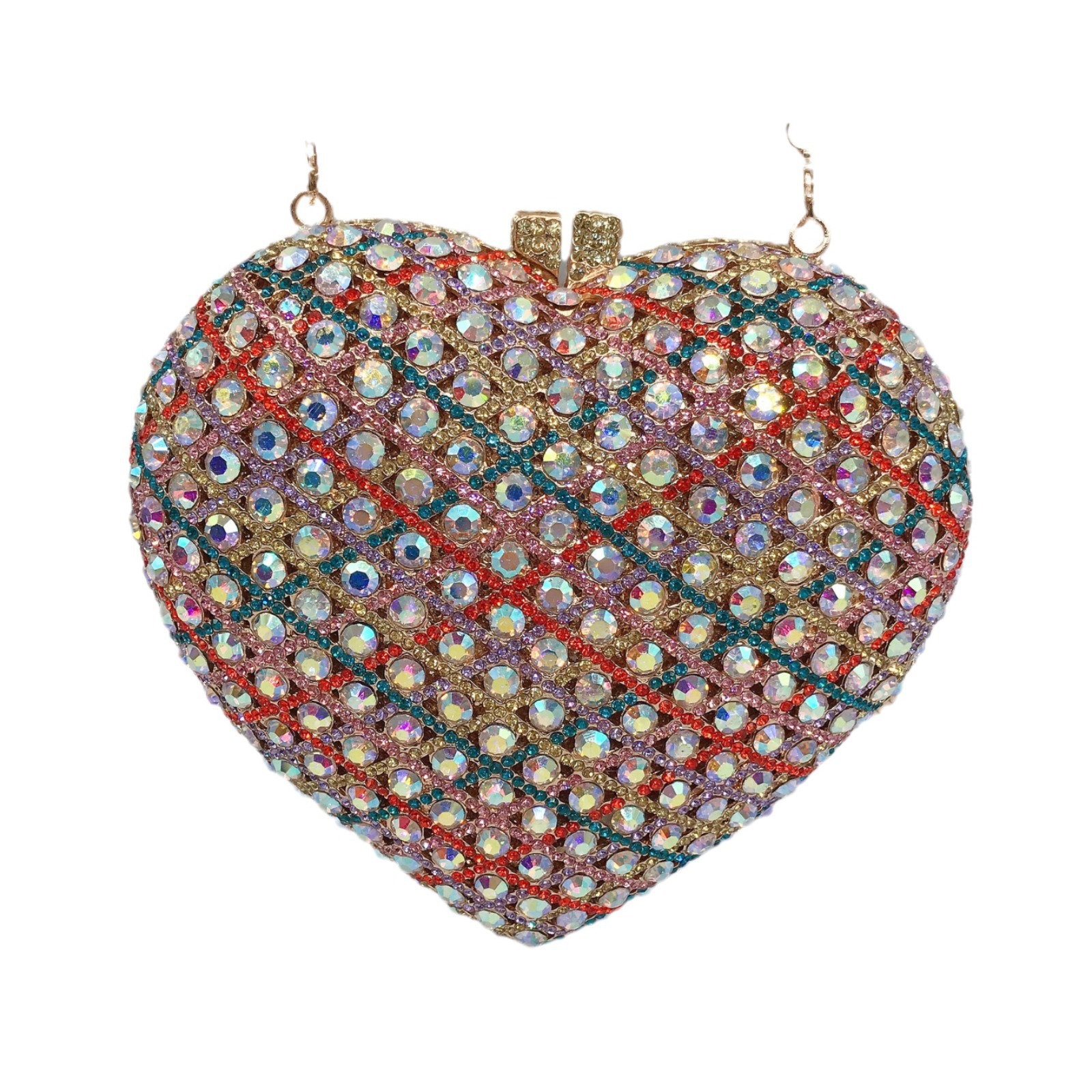 * Bolsa de cena de diamante de lujo transfronterizo amor bolso de diamante en forma de corazón bolso de mano bolso de diamante de banquete europeo y americano bolso de diamante de mujer bolsa de embrague