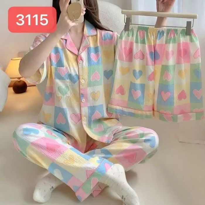 Comercio exterior nube transfronteriza algodón de tres piezas pantalones cortos de manga corta pantalones pijamas de verano ropa a domicilio rebeca de dibujos animados solapa