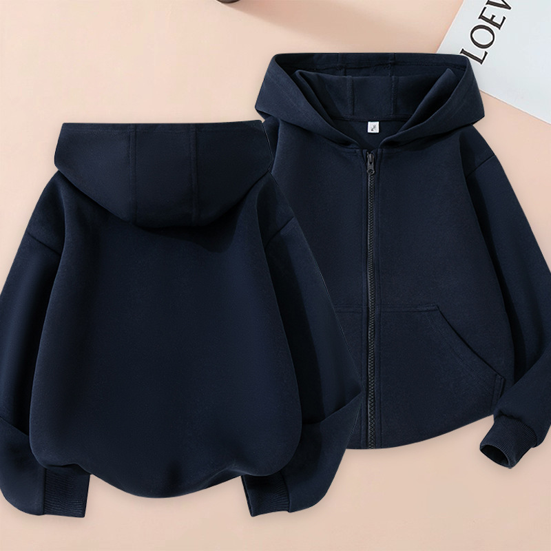 Children's Jacket Spring and Autumn Boys' and Girls' Cardigan Sports Hooded Solid Color Casual Jacket with Zipper Trendy