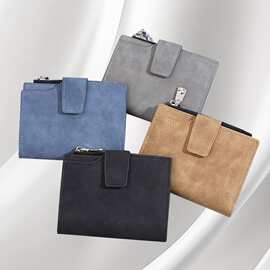 新款女士钱包短款拉链钱夹韩版百搭零钱包多卡位搭扣卡包工厂直供