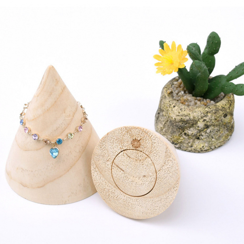 Unpainted Cone Shape Natural Wood Jewelry Organizer Display