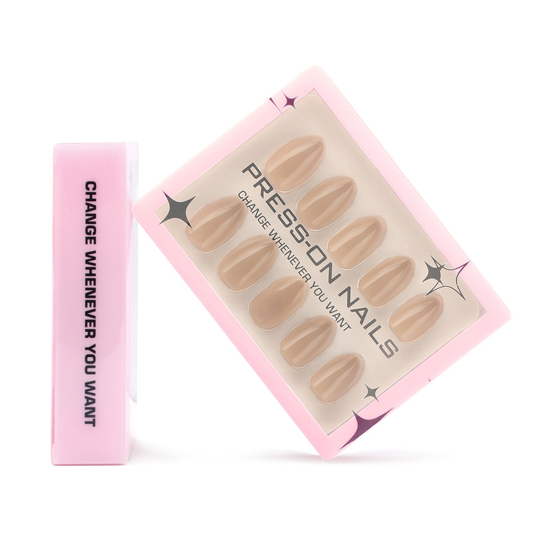 Beige Solid Color Gel Manicure, Fake Nails, Simple Short Almond-Shaped Reusable Wearable Nails Wholesale