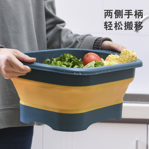 Foldable Double Layer Kitchen Sink Square Bowl Rack Vegetable Basket Fruit Basket Extendable Basket Basin Household Wholesale Drainage 