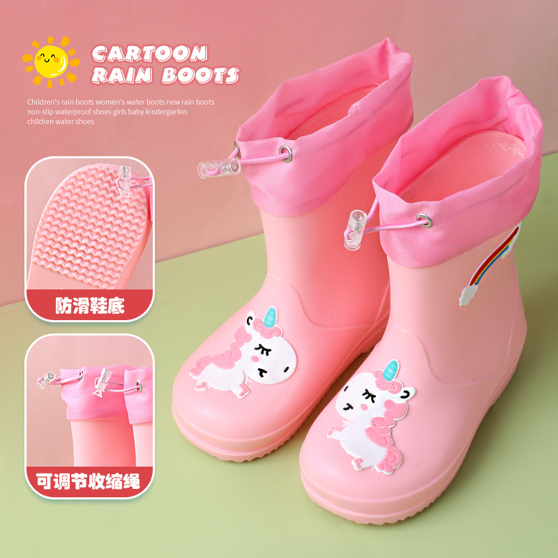 Bebés zapatos impermeables para niños, dibujos animados lindos para niños y niñas, jardín de infantes, zapatos impermeables para niños mayores, zapatos de lluvia antideslizantes y veludo