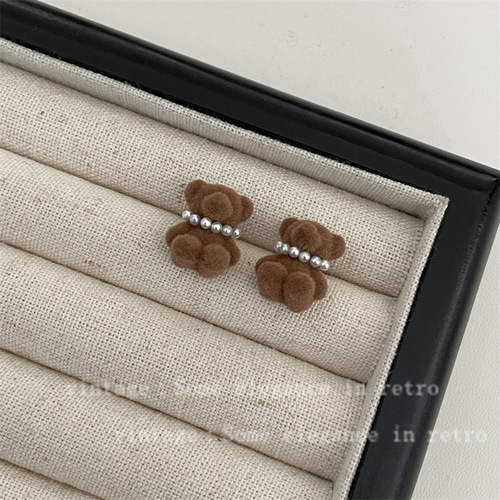 秋冬毛绒小熊系列耳钉项链戒指ins复古可爱皇冠卡通耳钉杨幂同款