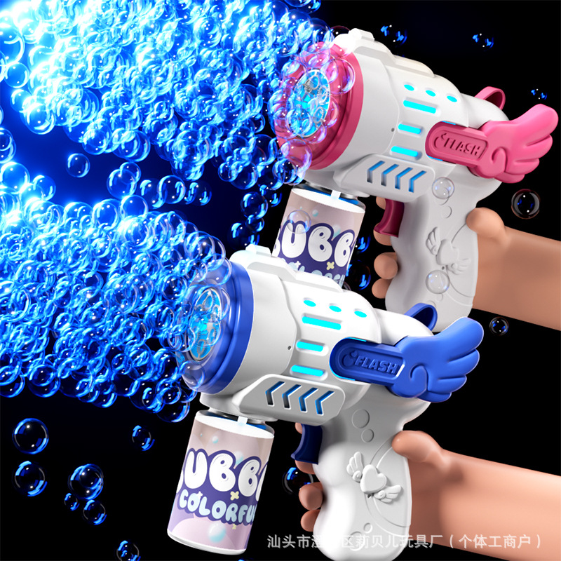Nuevo ángel transfronterizo 6 agujeros máquina de burbujas infantiles de mano juguetes de burbujas automáticas eléctricas Gatlin burbujas pistola