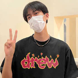 DREW 笑脸火焰美式潮牌男女情侣同款夏季棉宽松FOG短袖T恤