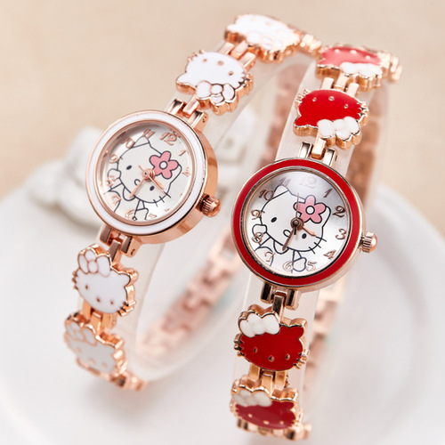 New KT Cat Watch Women's Fashionable and Cute Children's Bracelet Steel Band Watch Women's Student Electronic Quartz Watch