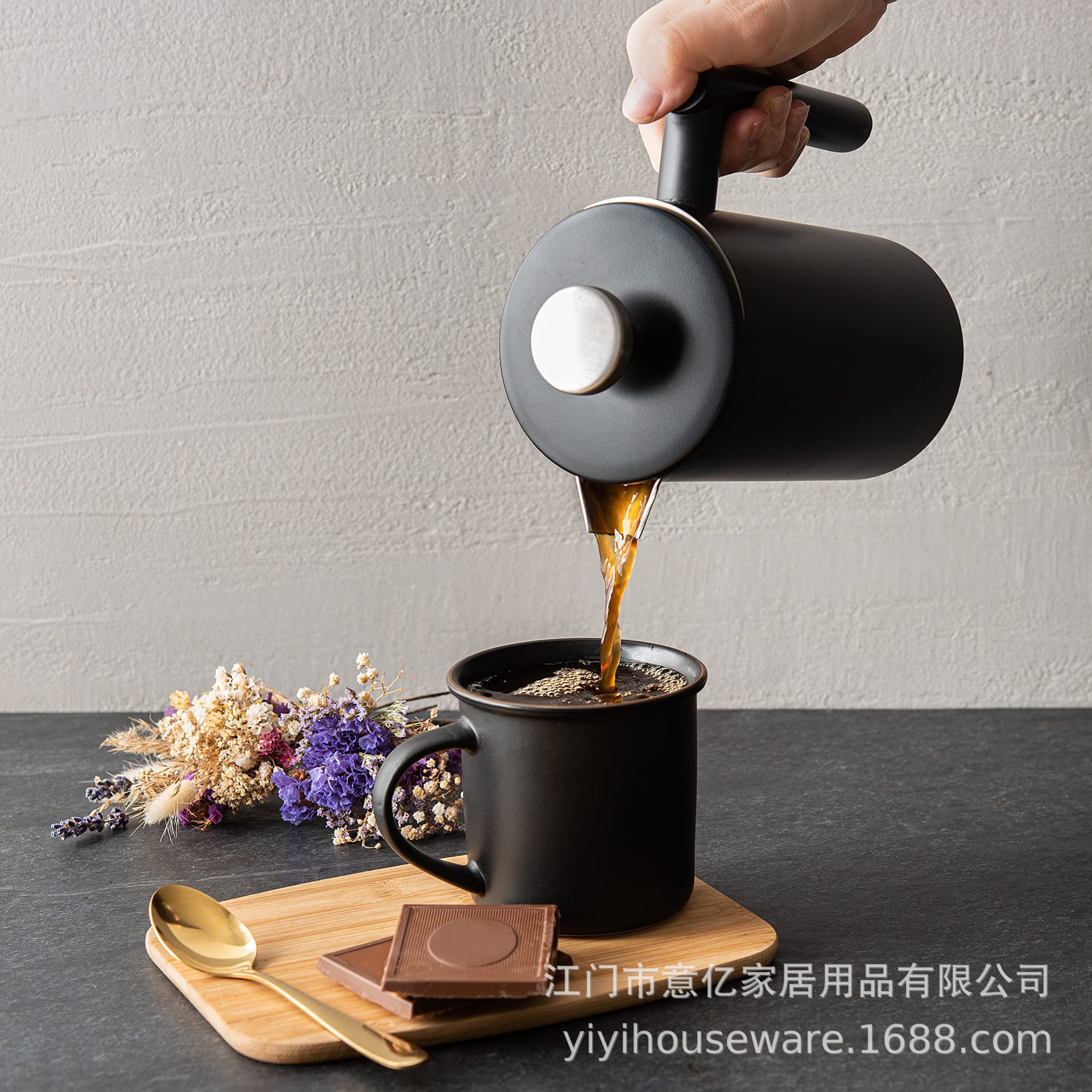 Amazon's popular French press coffee pot, double-layer stainless steel coffee pot, home-use hand-brewed tea pot, coffee utensil, filter press pot