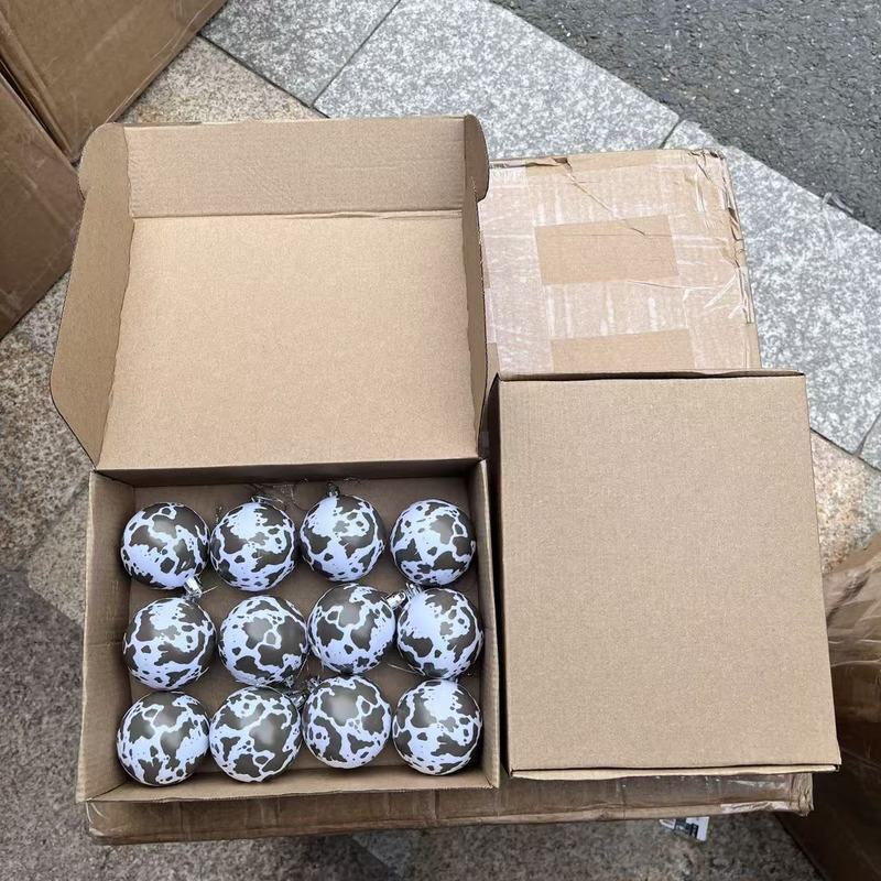 跨境圣诞球奶牛印花图案圣诞节动物主题圣诞西部乡村风圣诞装饰品|undefined