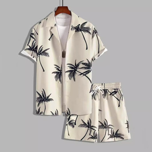 (Cross-border trading), men's summer shirt, beach trousers, set for leisure, 3D digital printing service