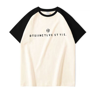 American Trendy Contrasting Color Raglan Sleeve Couple Tops Street Design High-End Loose Short-Sleeved T-Shirts for Men and Women