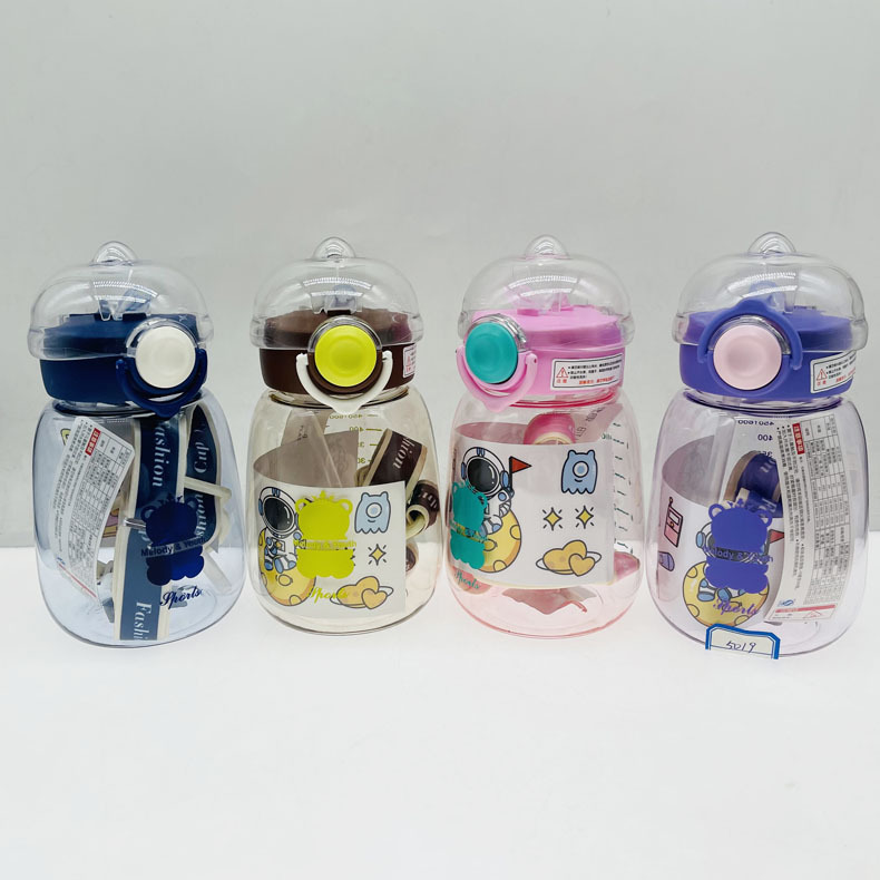 Baijia 5019 taza de agua de plástico lindo para niños estudiante de escuela primaria taza de paja Internet celebridad hervidor de plástico con correa portátil