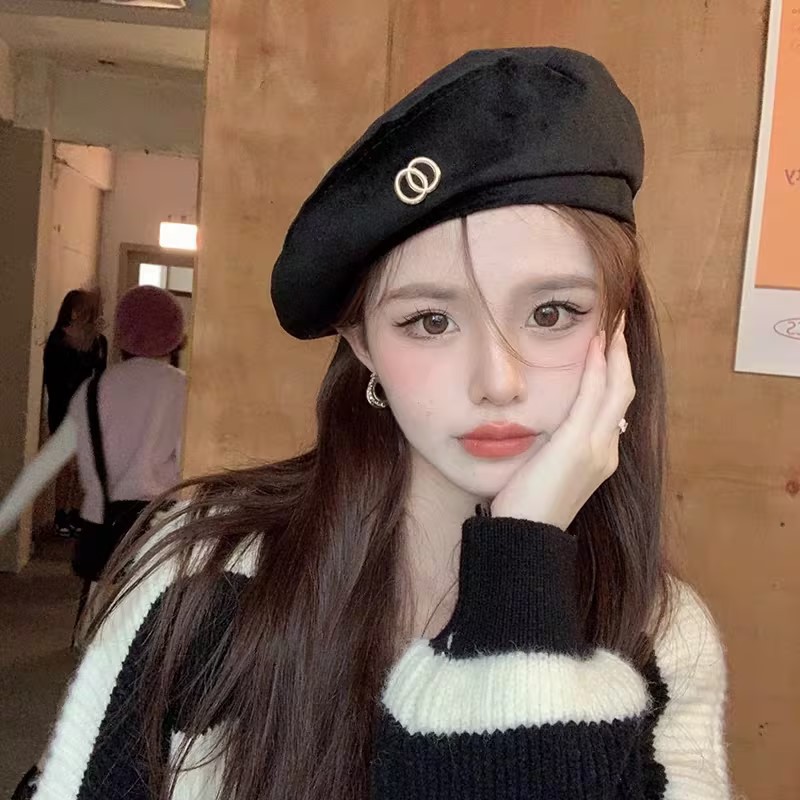 E-301CHT black velvet beret