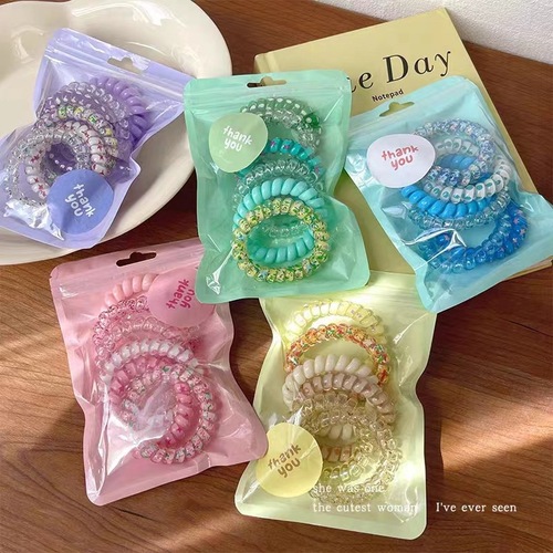 Summer New Gradient Color Phone Cord Hair Tie for Girls High Elastic Braid Hair Ring Rubber Band Hair Accessory