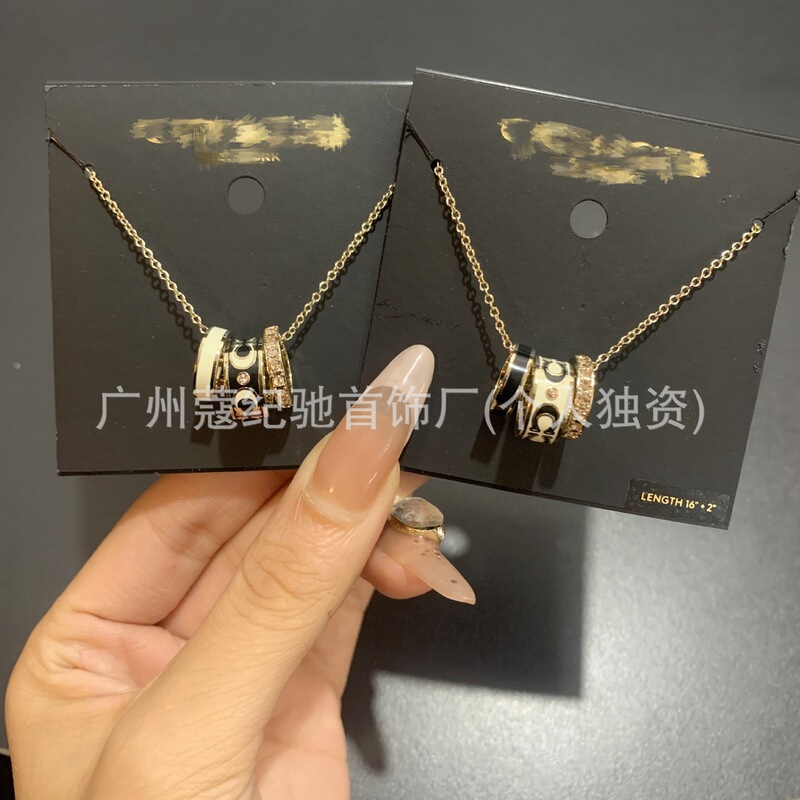 COA Family Classic Logo Women's Drop Glue Enamel White and Black Three-Ring Necklace Women's C9446 Counter Quality Clavicle Chain