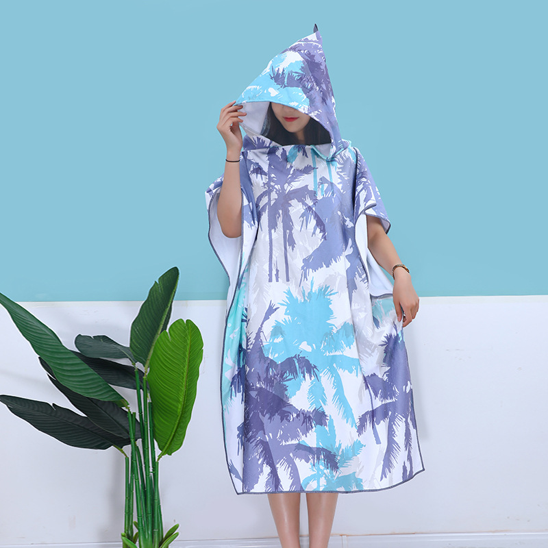 成人斗篷浴袍超细纤维数码印花沙滩巾游泳快干防晒可穿连帽大浴巾