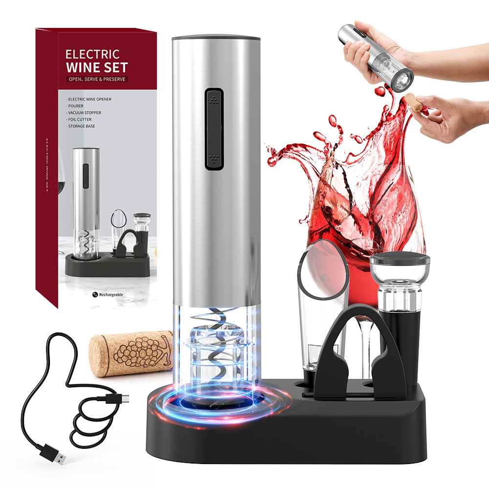 Suministro directo de fábrica KLT ventas nacionales transfronterizas USB vino tinto abridor de botellas eléctrico recargable de acero inoxidable