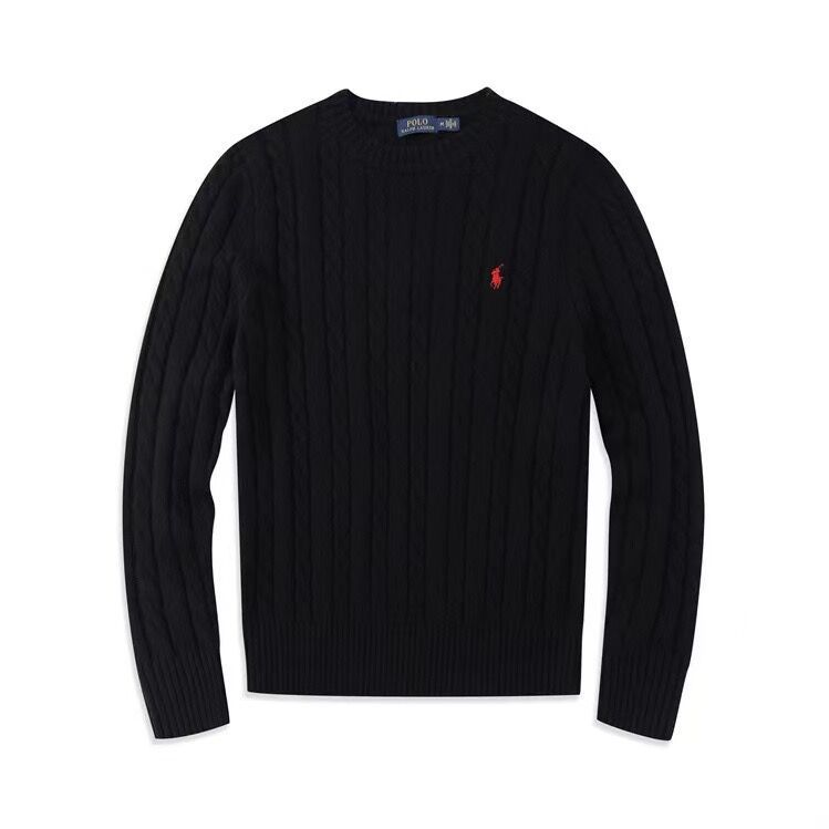 thumbnail for Fall/Winter polo men's Paul twist sweater, padded pony logo, round neck, pullover, cotton thermal knit, long sleeves