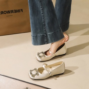 836-K211 Fashion Water Diamond Metal Buckle Strap Mary Jane Shoes Women's Round Head Inner Height Increase Silk Sha